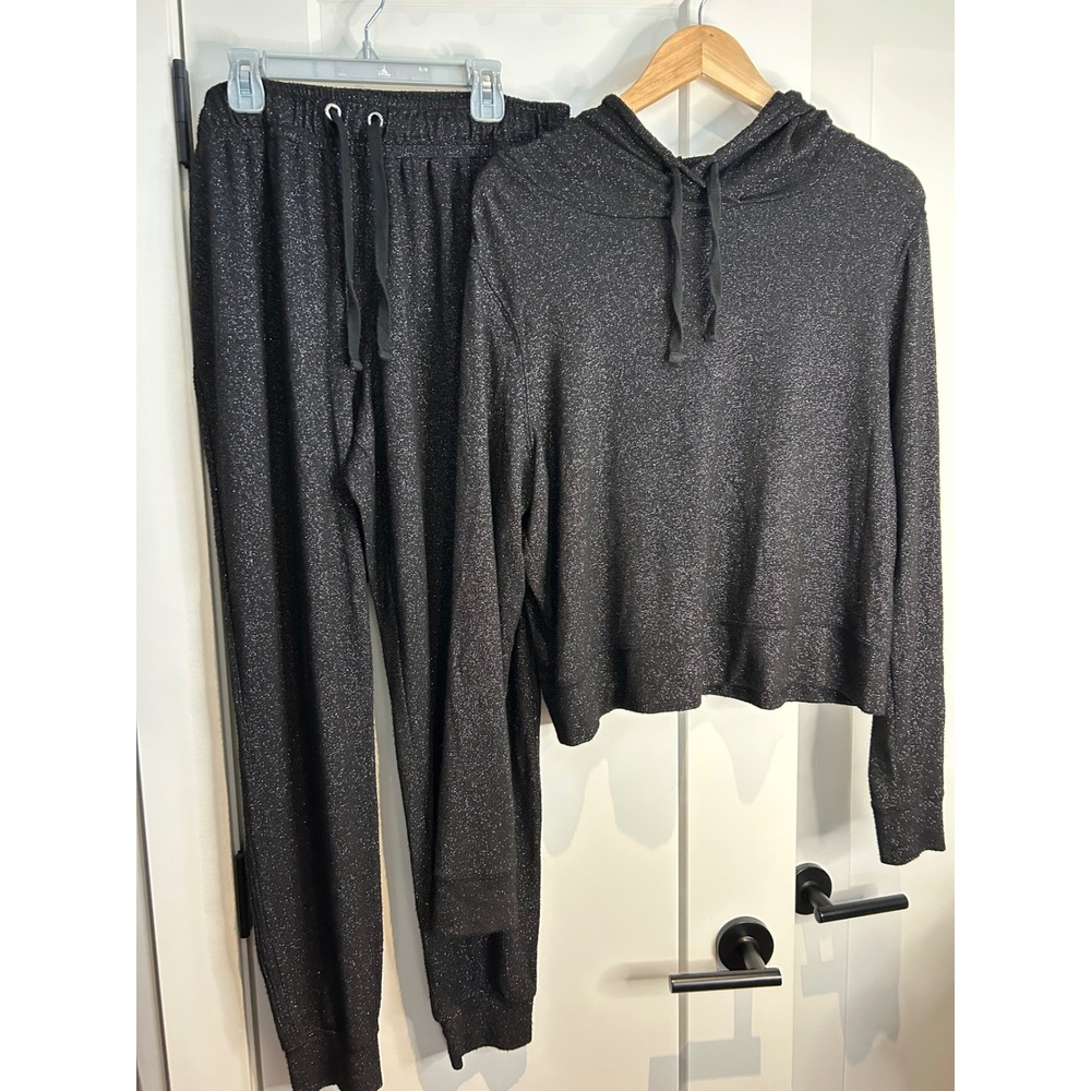 Toboggan White‎ Label Womens Black Metallic Shimmer Hoodie and Joggers Set NWT S